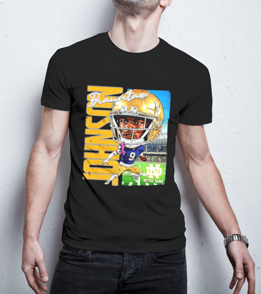 Notre Dame NCAA Football Brauntae Johnson 9 Caricature T-Shirt