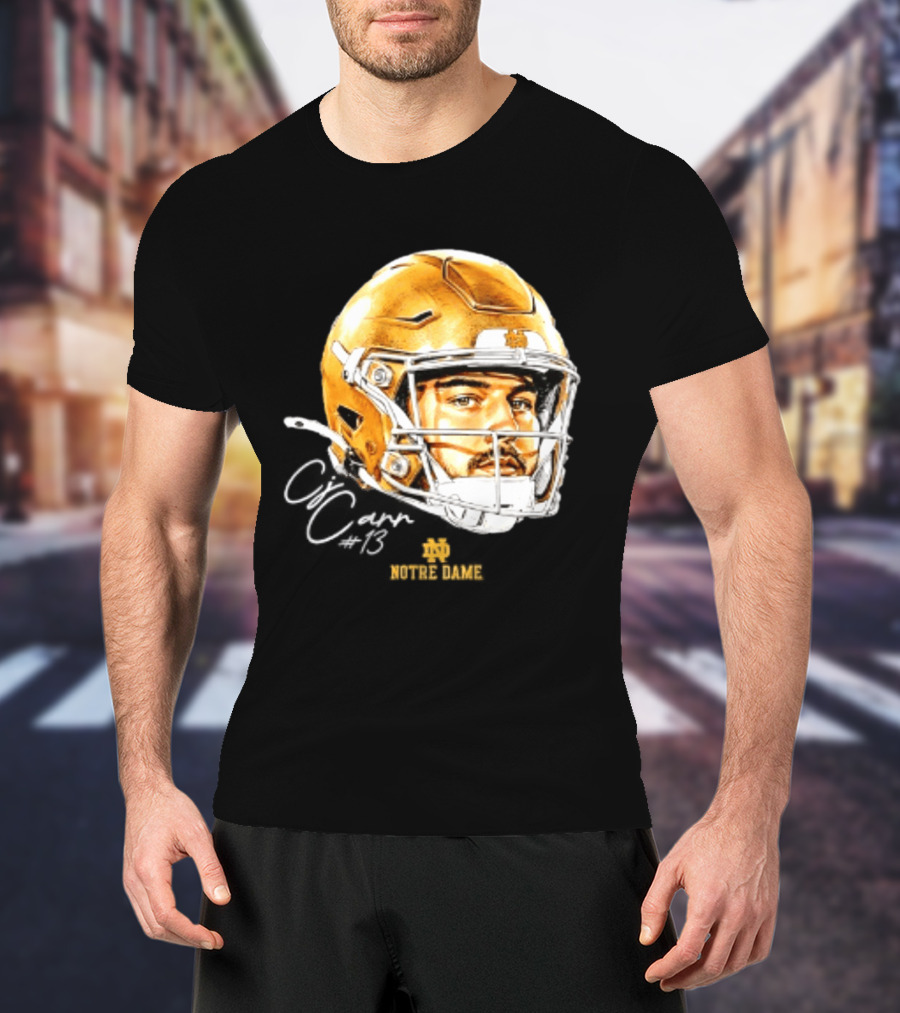 Notre Dame Football CJ Carr 13 NCAA Swag Helmet T-Shirt