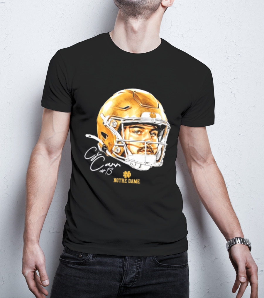 Notre Dame Football CJ Carr 13 NCAA Swag Helmet T-Shirt