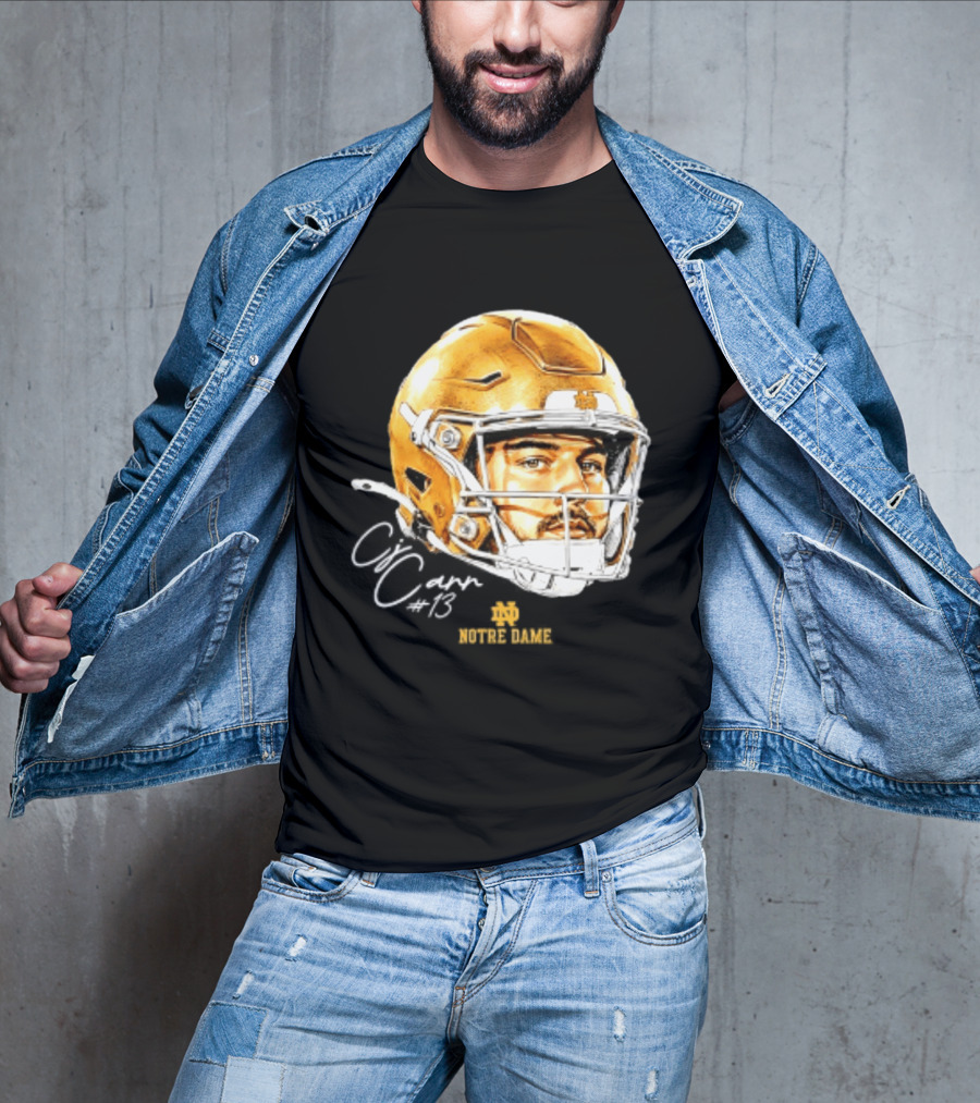 Notre Dame Football CJ Carr 13 NCAA Swag Helmet T-Shirt