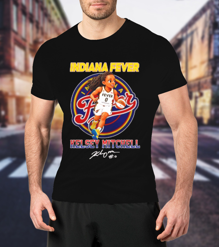 Indiana Fever Kelsey Mitchell Cartoon Basketball Player Signature T-Shirt