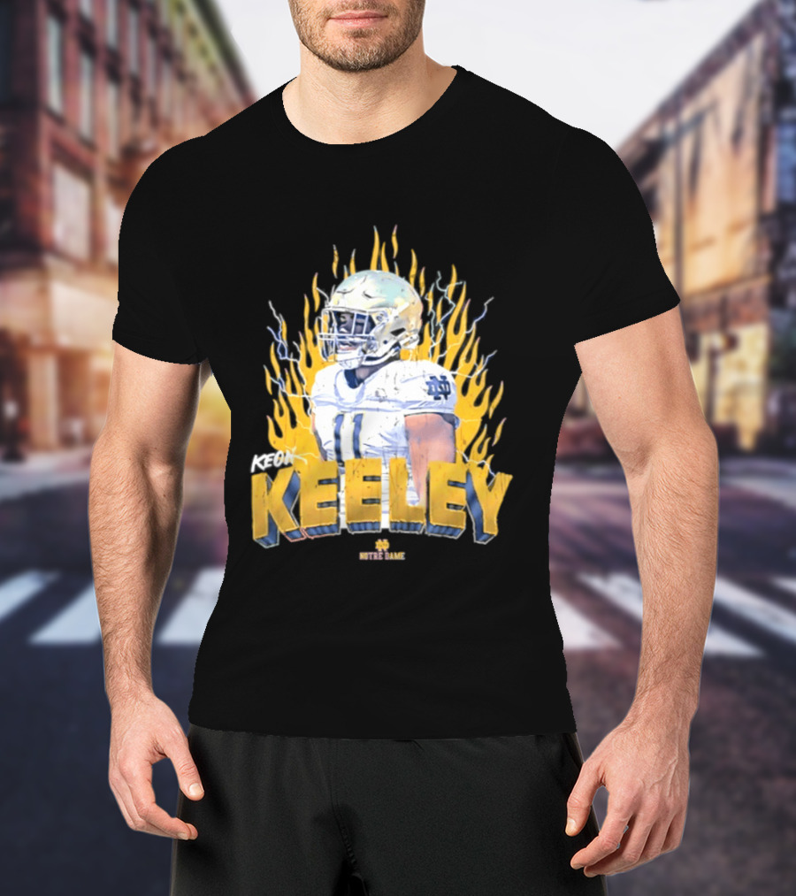 Notre Dame Football Keeley 11 NCAA Player Name Flame Burst T-Shirt
