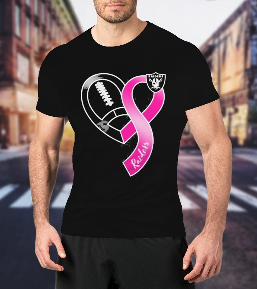 Las Vegas Raiders Breast Cancer Awareness Heart And Ribbon 2026 T-Shirt