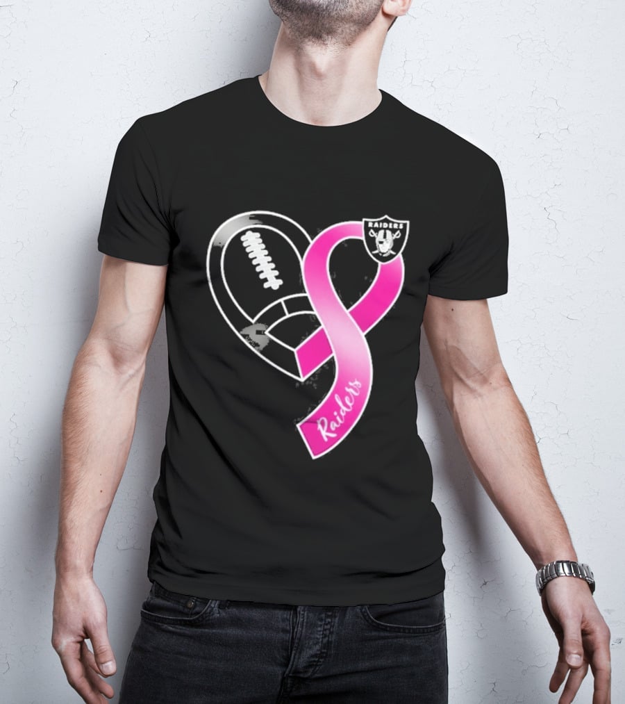 Las Vegas Raiders Breast Cancer Awareness Heart And Ribbon 2026 T-Shirt