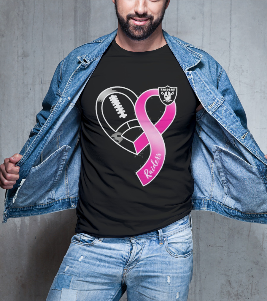 Las Vegas Raiders Breast Cancer Awareness Heart And Ribbon 2026 T-Shirt