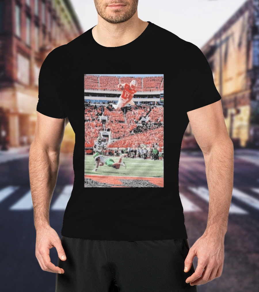 Drew Mestemaker Air Mesty Football Jumping Action 17 Stadium Scene T-Shirt