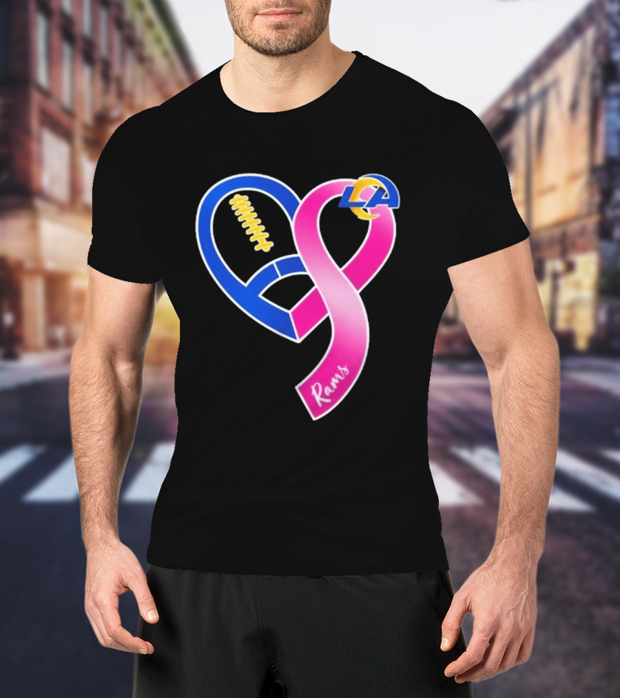 Los Angeles Rams Breast Cancer Awareness LA Ribbon Heart 2026 T-Shirt