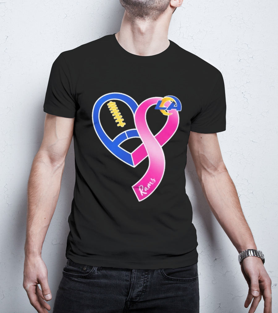 Los Angeles Rams Breast Cancer Awareness LA Ribbon Heart 2026 T-Shirt