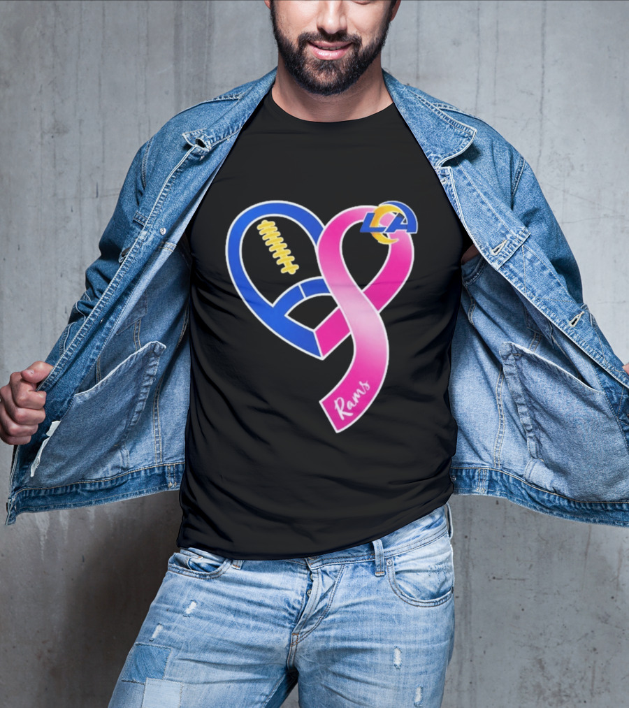 Los Angeles Rams Breast Cancer Awareness LA Ribbon Heart 2026 T-Shirt