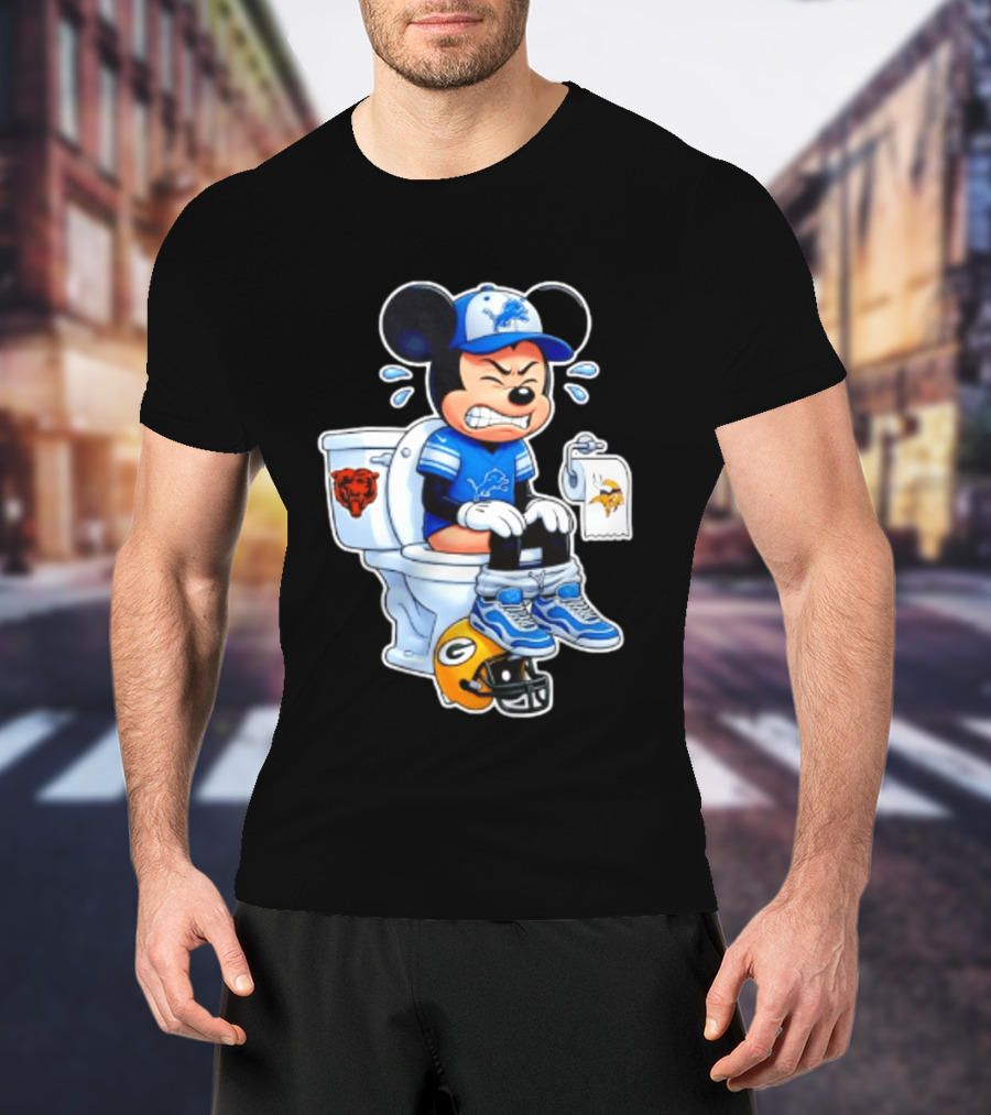 Detroit Lions Mickey Toilet Beating Bears Vikings Packers Football T-Shirt