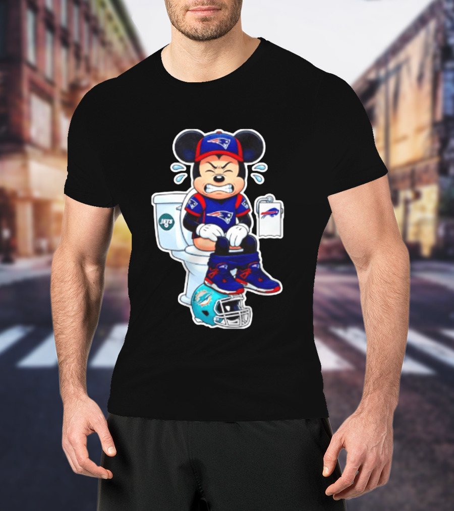 Mickey Patriots Jets Bills Dolphins Toilet Humor Football T-Shirt