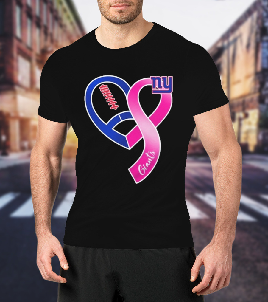 New York Giants Pink Heart Ribbon Breast Cancer Awareness 2026 T-Shirt