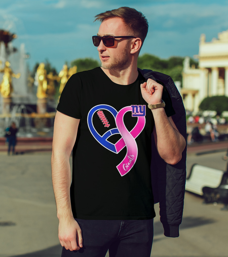 New York Giants Pink Heart Ribbon Breast Cancer Awareness 2026 T-Shirt