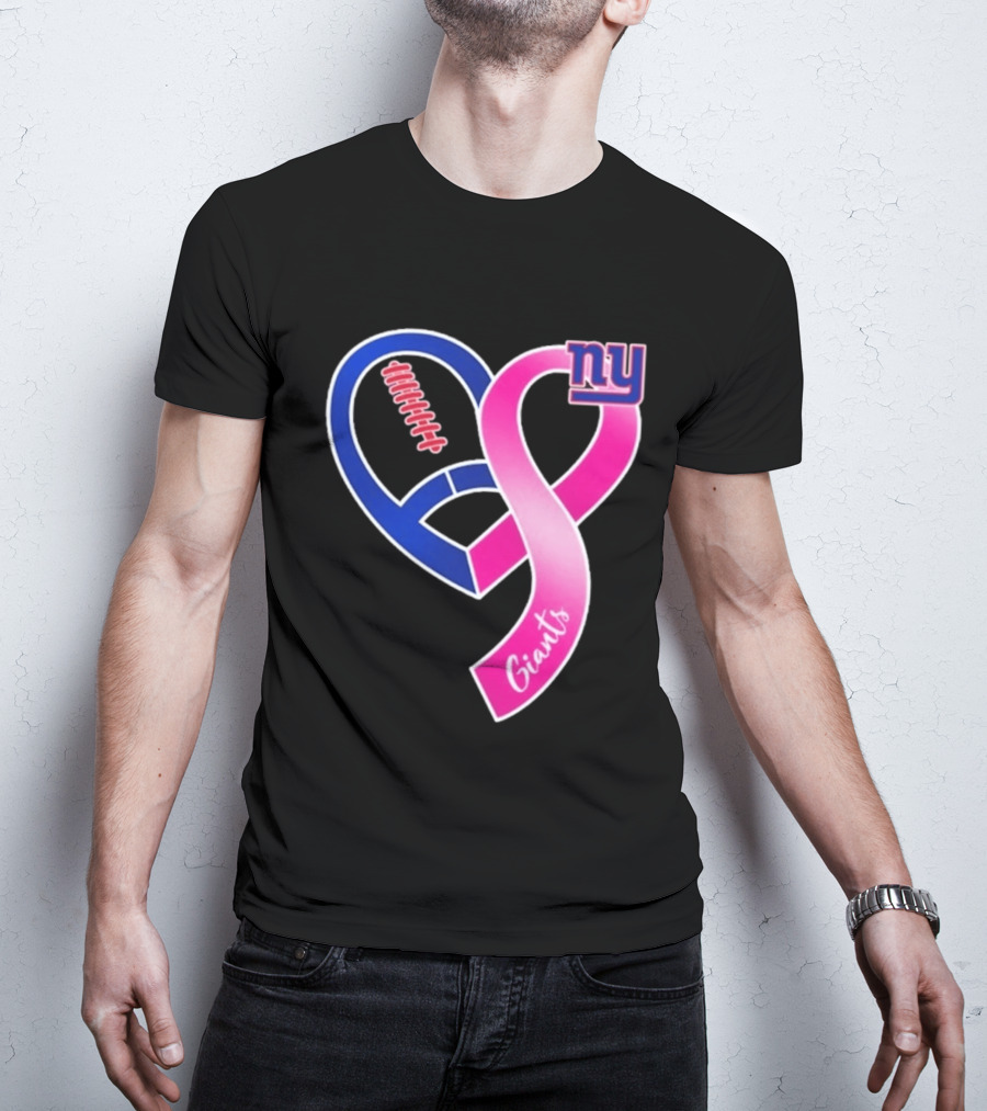 New York Giants Pink Heart Ribbon Breast Cancer Awareness 2026 T-Shirt