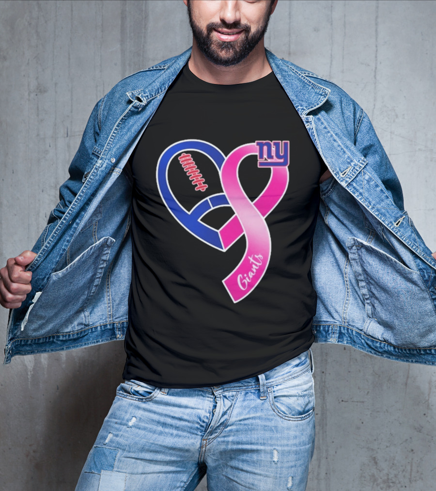 New York Giants Pink Heart Ribbon Breast Cancer Awareness 2026 T-Shirt