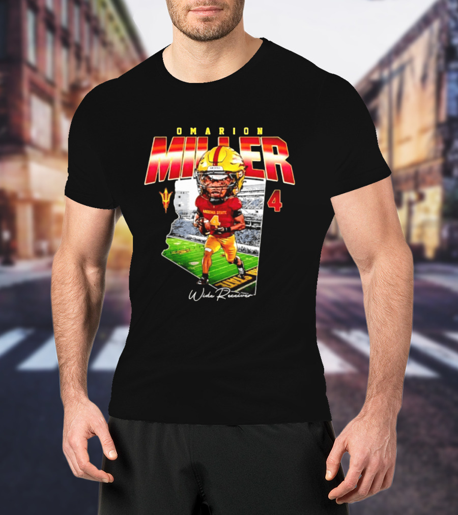 Omarion Miller 4 Arizona State Wide Receiver Caricature Including Team T-Shirt