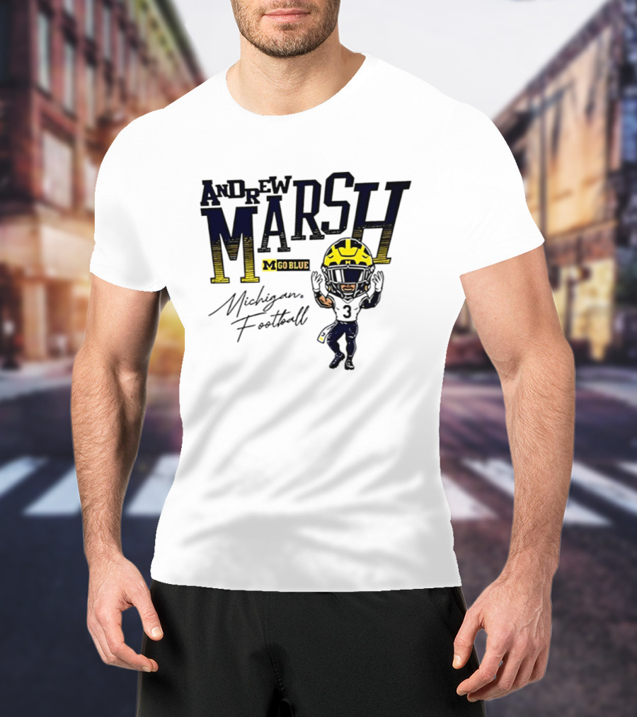 Andrew Marsh Go Blue Michigan Football Player Caricature T-Shirt