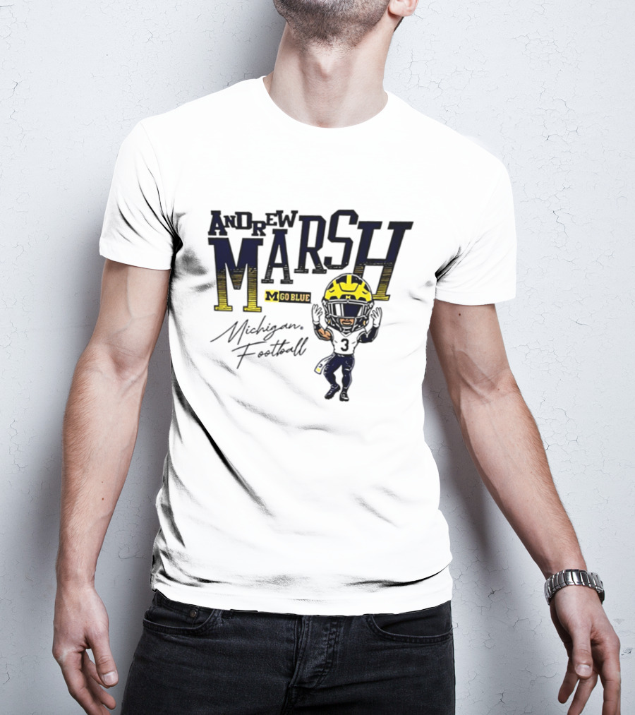 Andrew Marsh Go Blue Michigan Football Player Caricature T-Shirt
