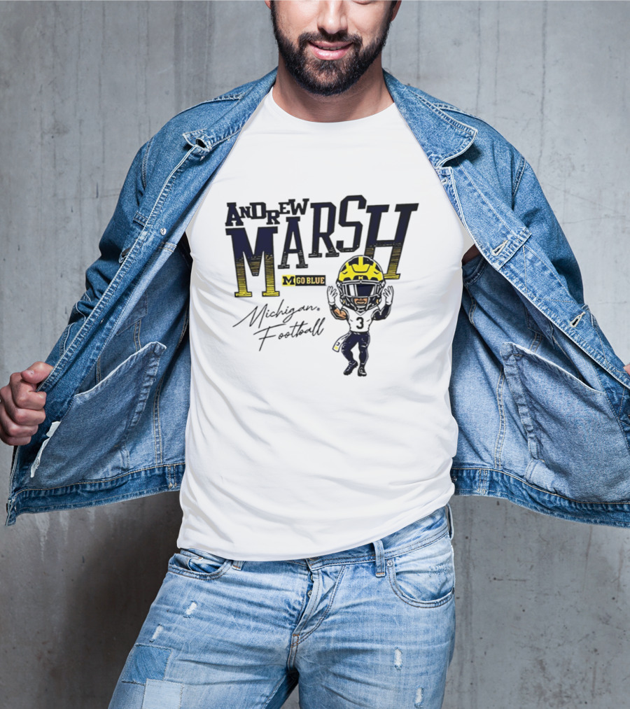 Andrew Marsh Go Blue Michigan Football Player Caricature T-Shirt