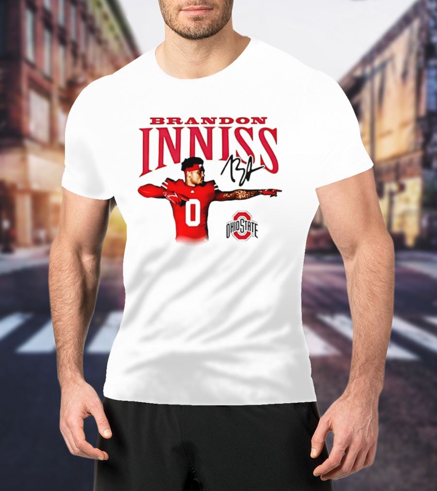 Brandon Inniss Ohio State Buckeyes Football Player Number 0 Action Pose Signature T-Shirt