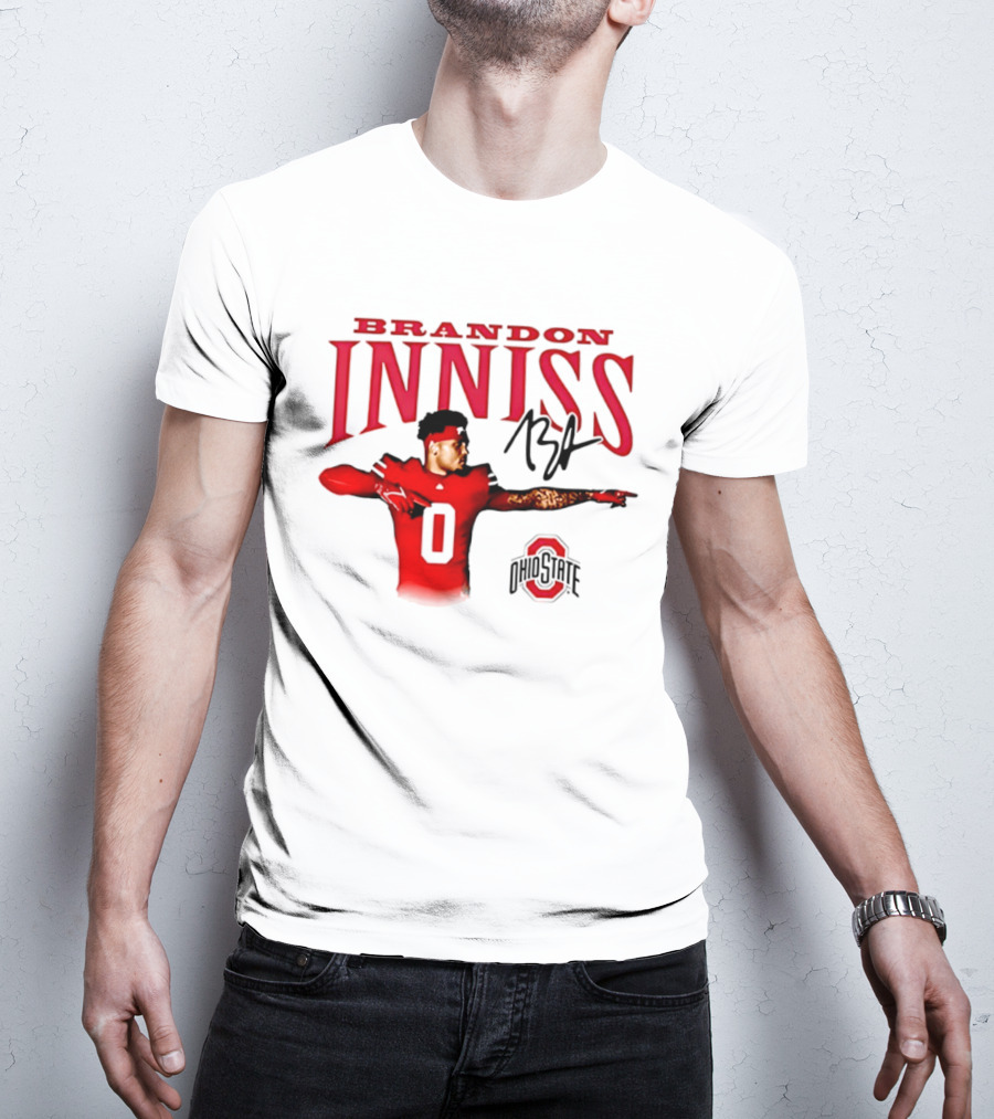 Brandon Inniss Ohio State Buckeyes Football Player Number 0 Action Pose Signature T-Shirt