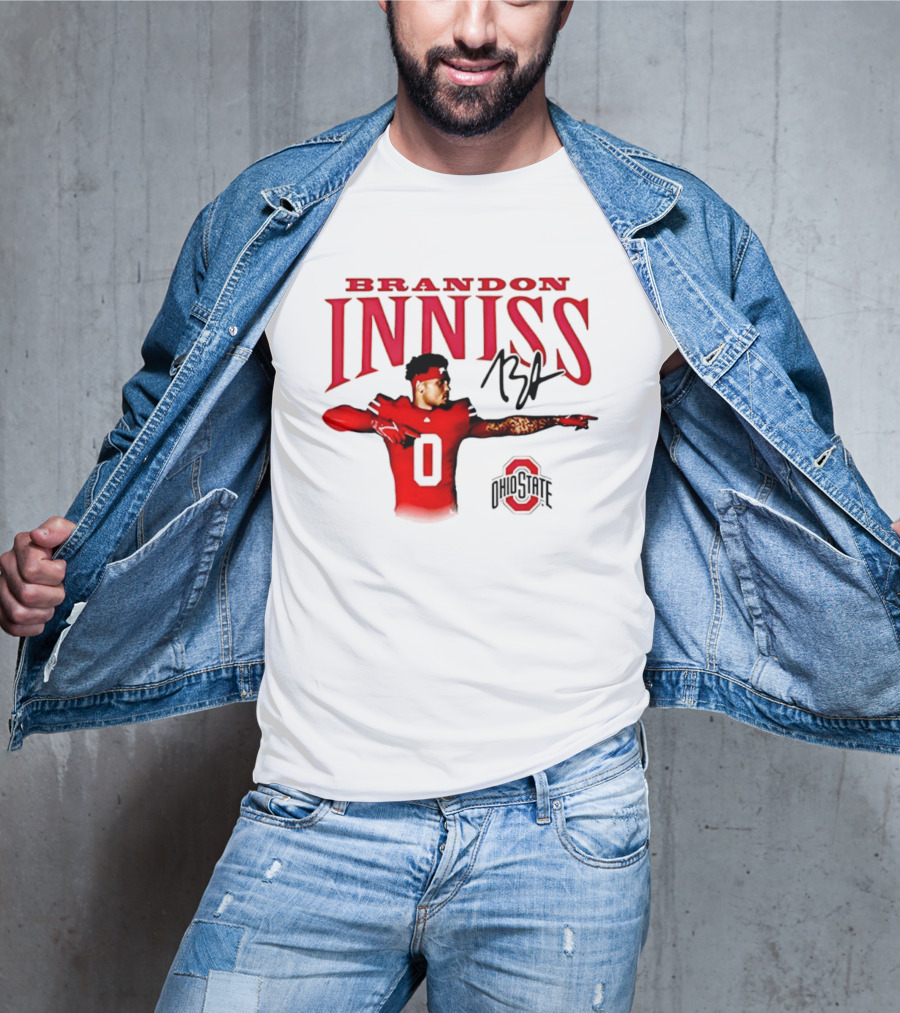 Brandon Inniss Ohio State Buckeyes Football Player Number 0 Action Pose Signature T-Shirt