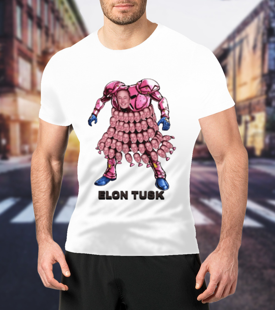 Elon Tusk Pink Armor Mosaic Elon Musk Faces T-Shirt