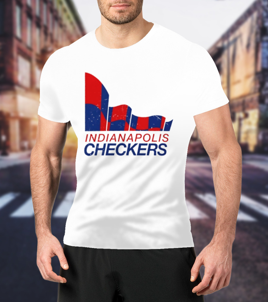 Indianapolis Checkers Vintage Hockey Team Red And Blue Flag T-Shirt