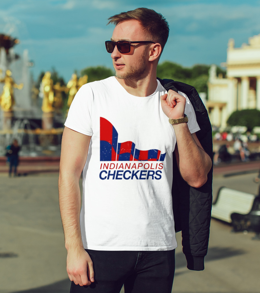 Indianapolis Checkers Vintage Hockey Team Red And Blue Flag T-Shirt