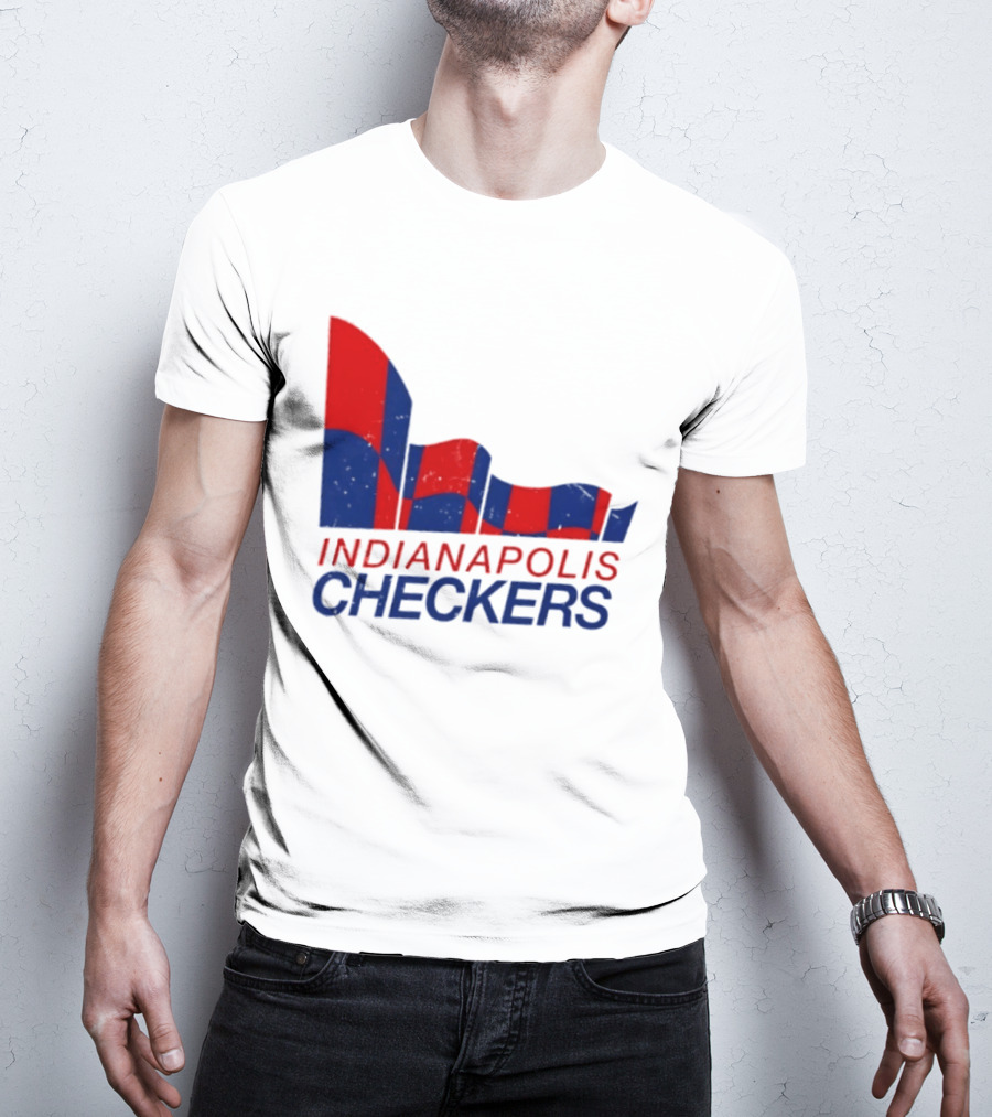 Indianapolis Checkers Vintage Hockey Team Red And Blue Flag T-Shirt
