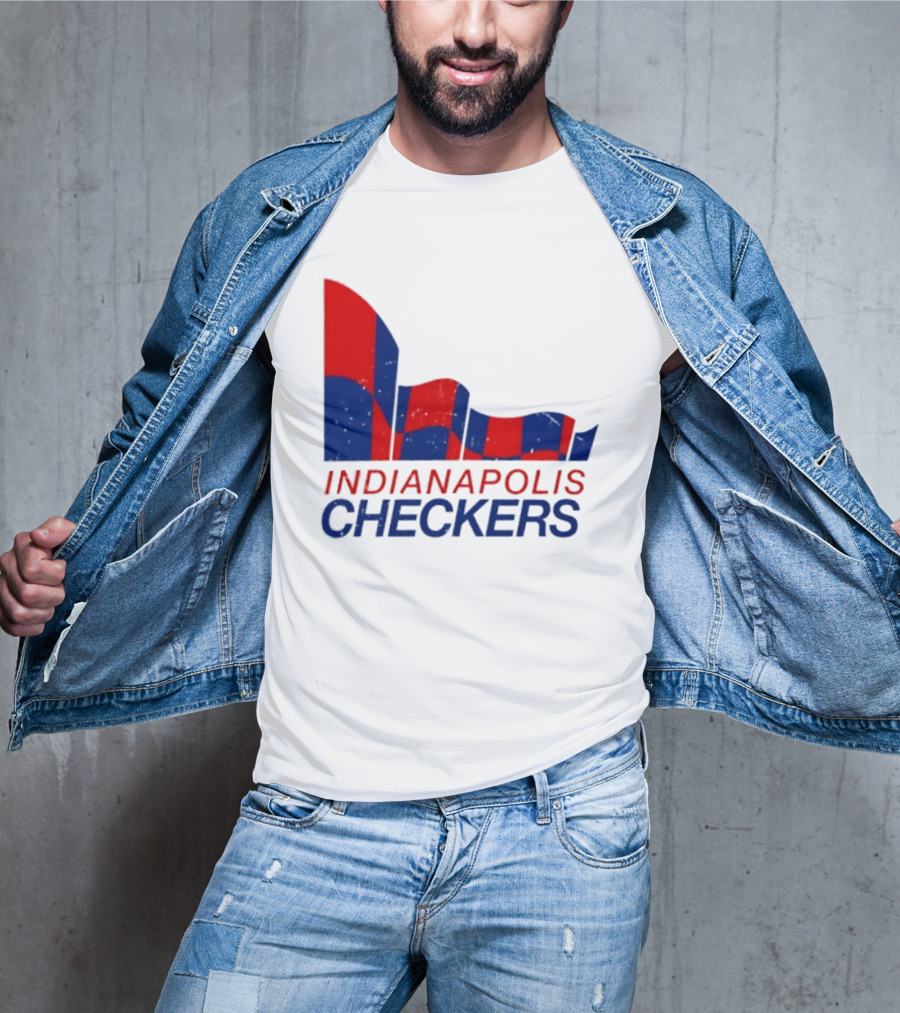 Indianapolis Checkers Vintage Hockey Team Red And Blue Flag T-Shirt