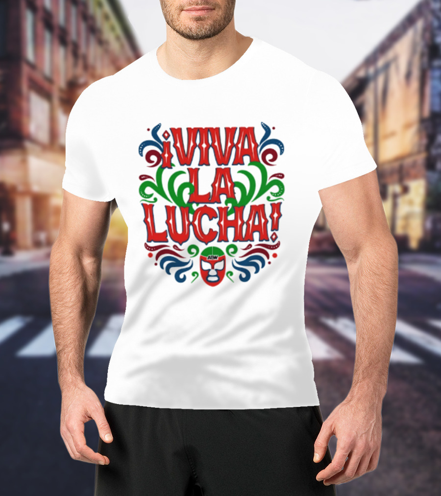 Viva La Lucha Mask Design With Colorful Swirls And Exclamation Marks T-Shirt