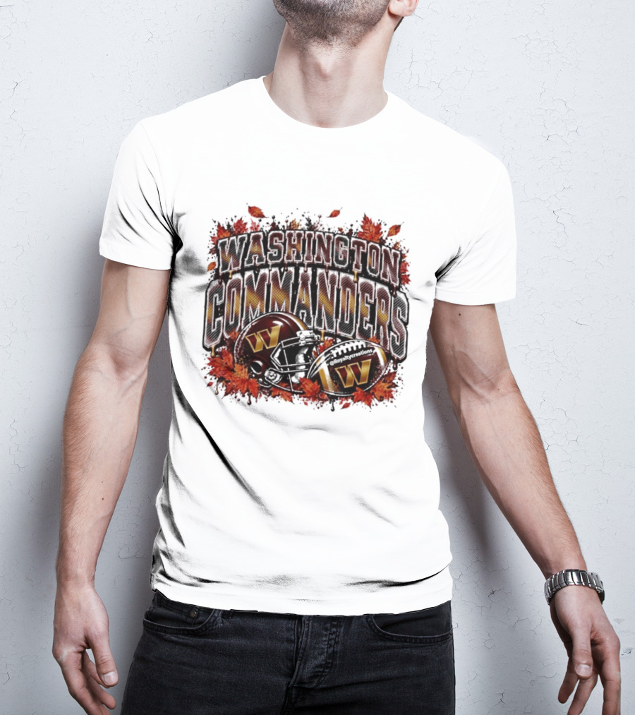 Washington Commanders Football Helmet Autumn Leaves 2026 T-Shirt