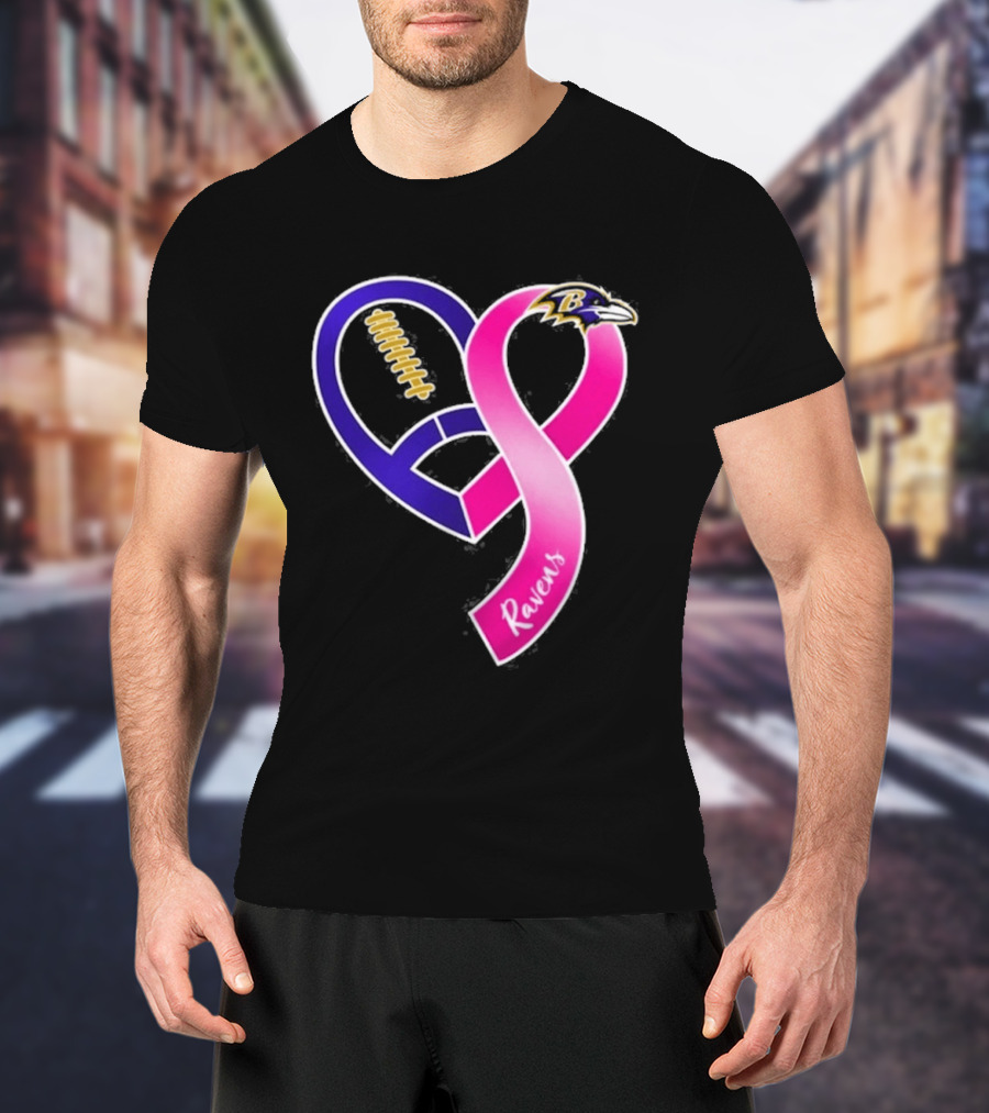 Baltimore Ravens Breast Cancer Awareness Heart Ribbon 2026 T-Shirt