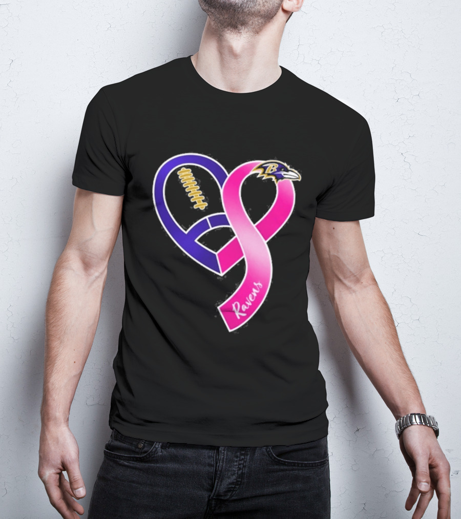 Baltimore Ravens Breast Cancer Awareness Heart Ribbon 2026 T-Shirt