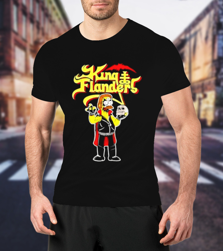 King Flanders Ned Flanders Metal Skull Holding Flowers And Skull T-Shirt