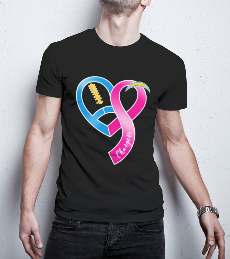 Los Angeles Chargers Breast Cancer Awareness Heart Ribbon 2026 T-Shirt