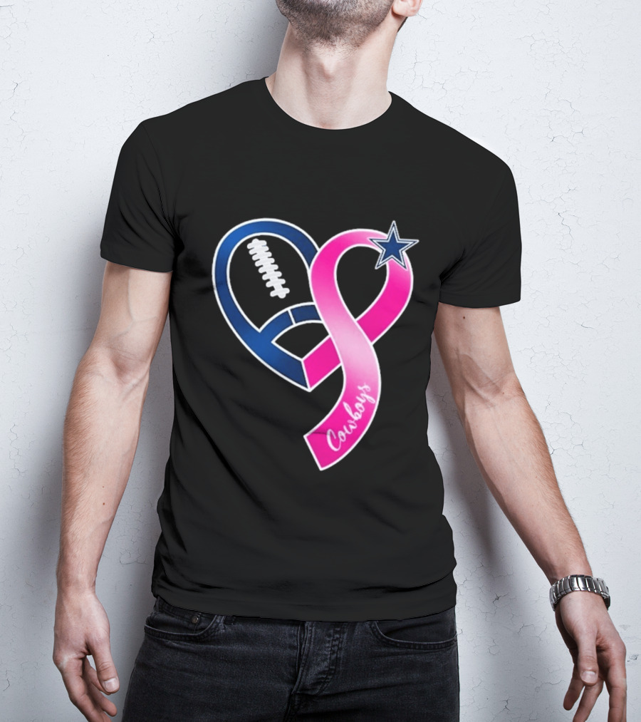 Dallas Cowboys Pink Ribbon Heart Breast Cancer Awareness 2026 T-Shirt