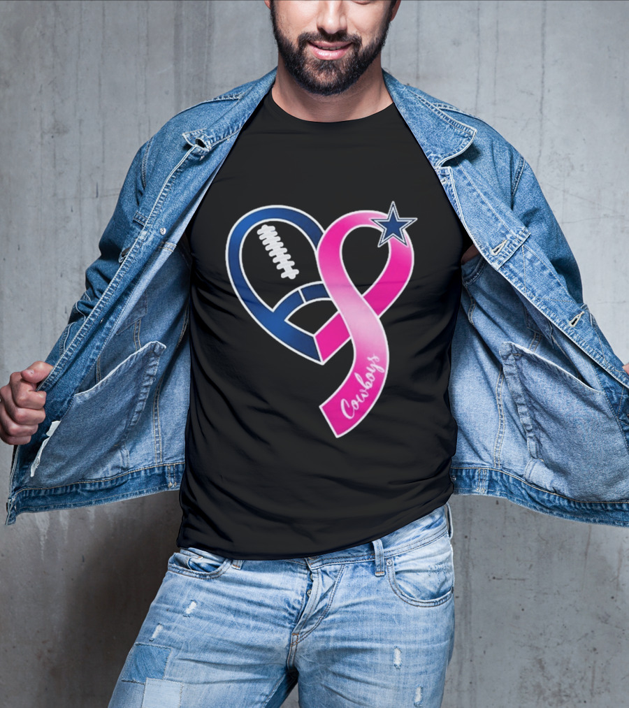 Dallas Cowboys Pink Ribbon Heart Breast Cancer Awareness 2026 T-Shirt