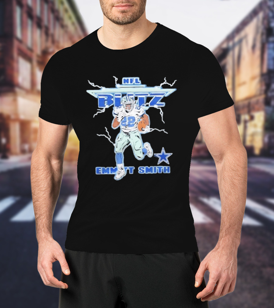 NFL Blitz Emmitt Smith Dallas Cowboys Lightning Star T-Shirt