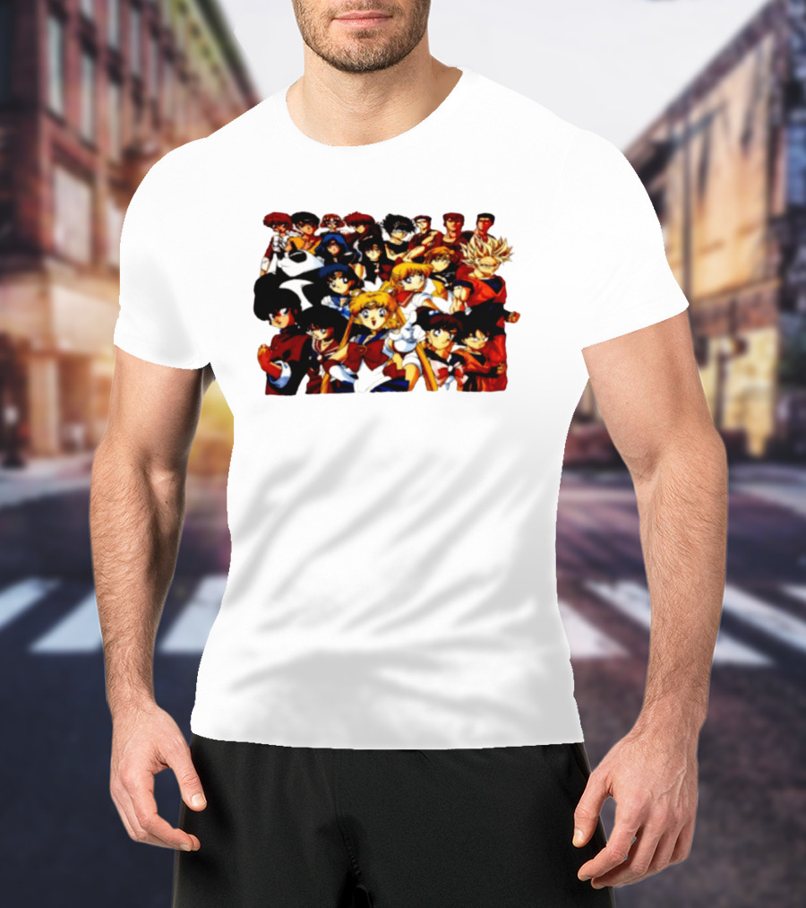 Anime Collage 9 Cartoon Sailor Moon Dragon Ball Z Characters T-Shirt