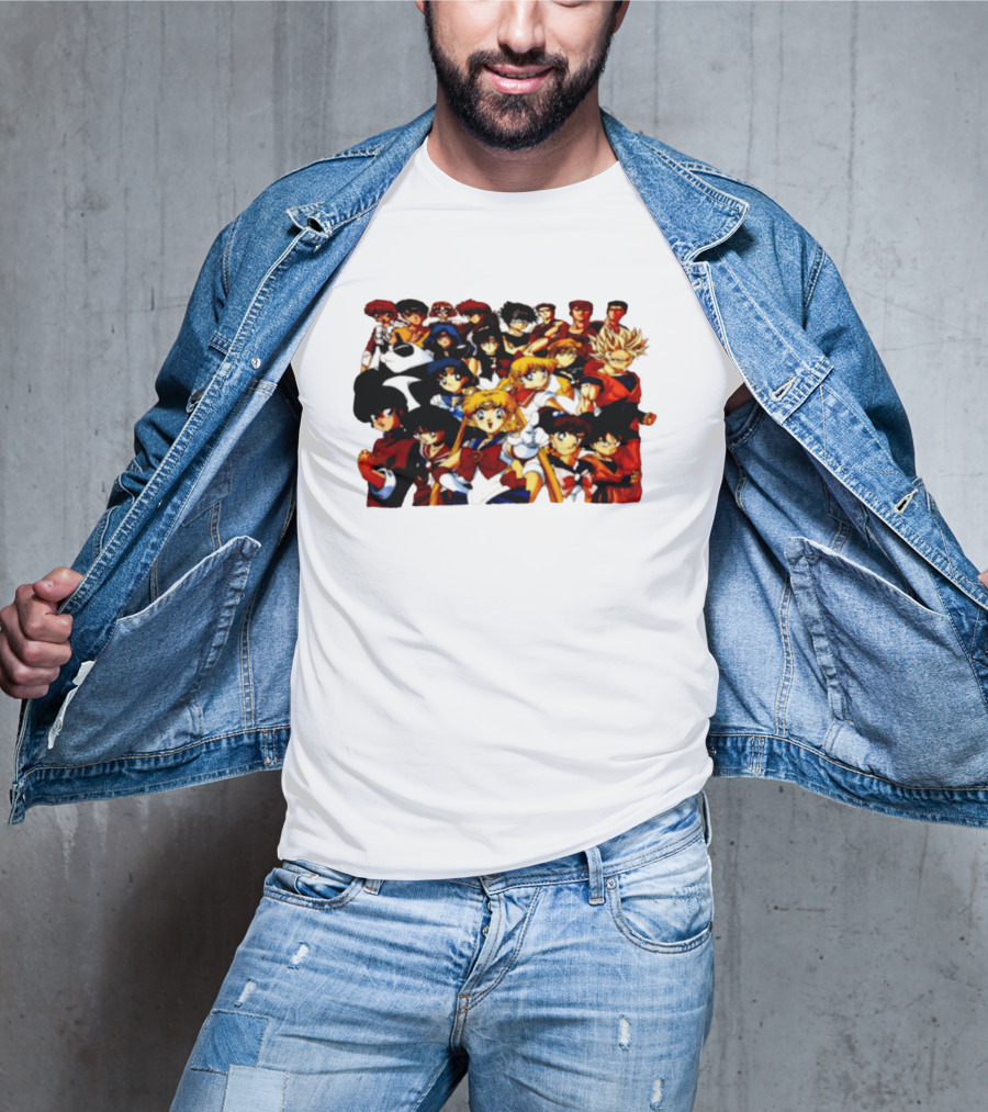 Anime Collage 9 Cartoon Sailor Moon Dragon Ball Z Characters T-Shirt