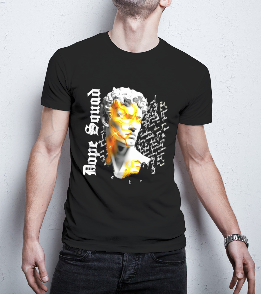 Dope Squad Greek Statue Golden Cracks Text Overlay T-Shirt