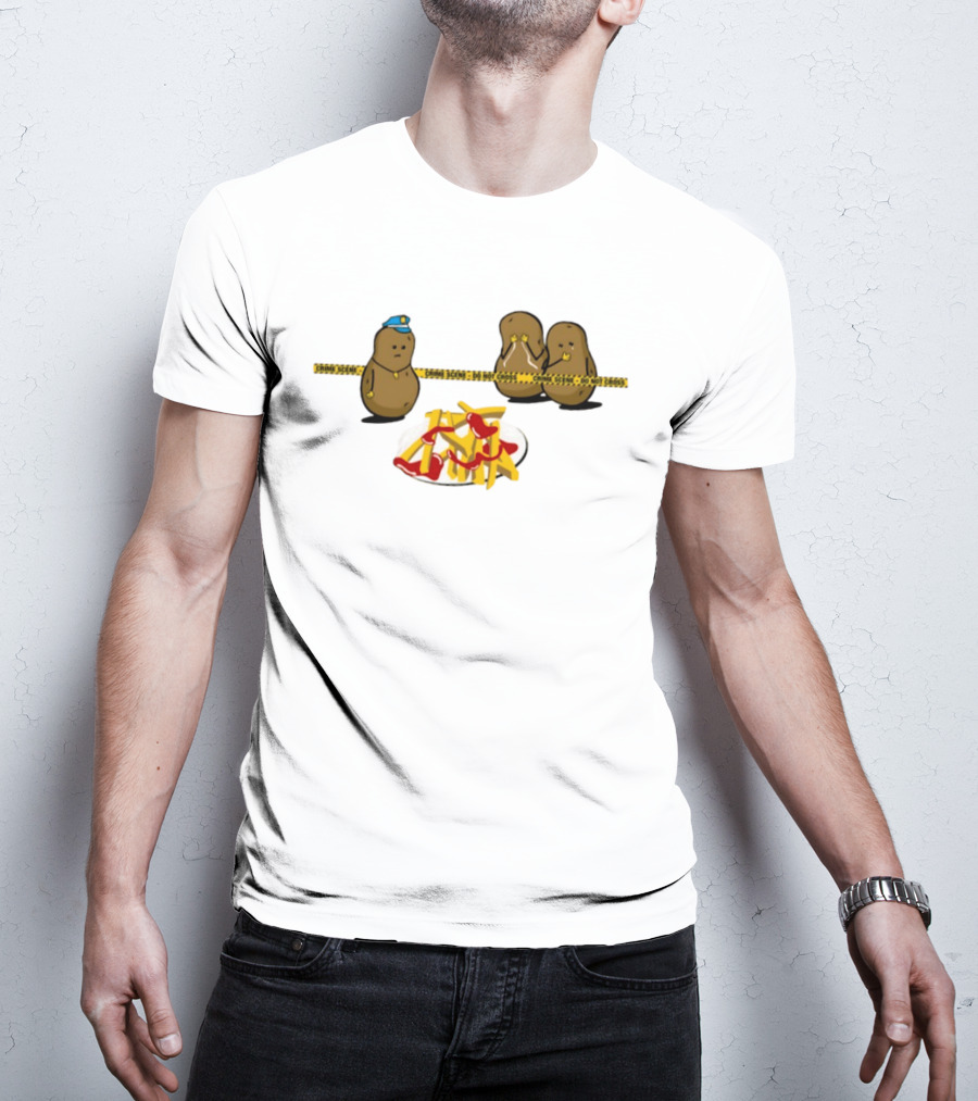Crime Scene Do Not Cross Potato Fries Funny Cartoon Mash Up T-Shirt
