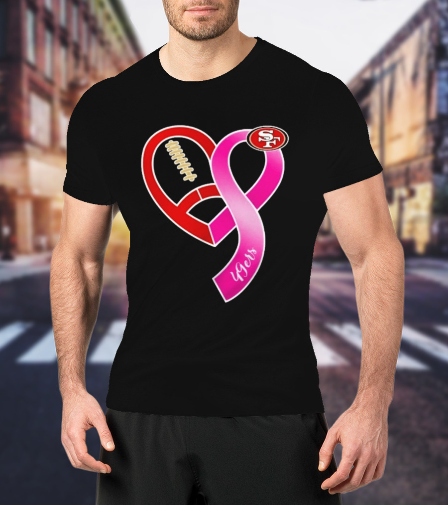 San Francisco 49ers Pink Ribbon Heart Breast Cancer Awareness 2026 T-Shirt