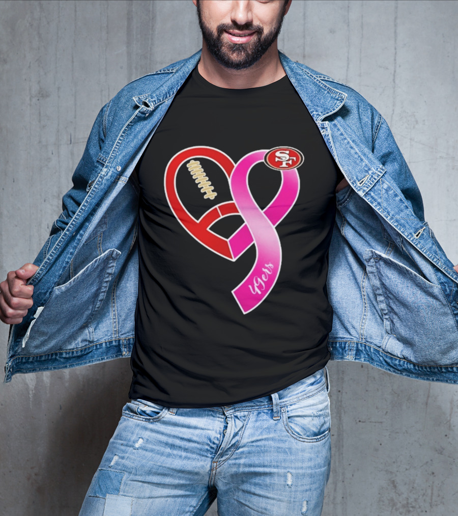 San Francisco 49ers Pink Ribbon Heart Breast Cancer Awareness 2026 T-Shirt