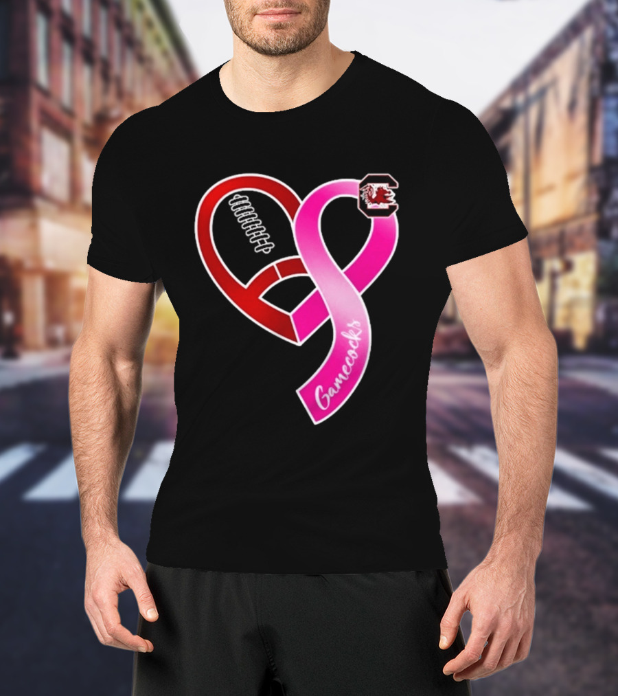 South Carolina Gamecocks Breast Cancer Awareness Ribbon Heart 2026 T-Shirt