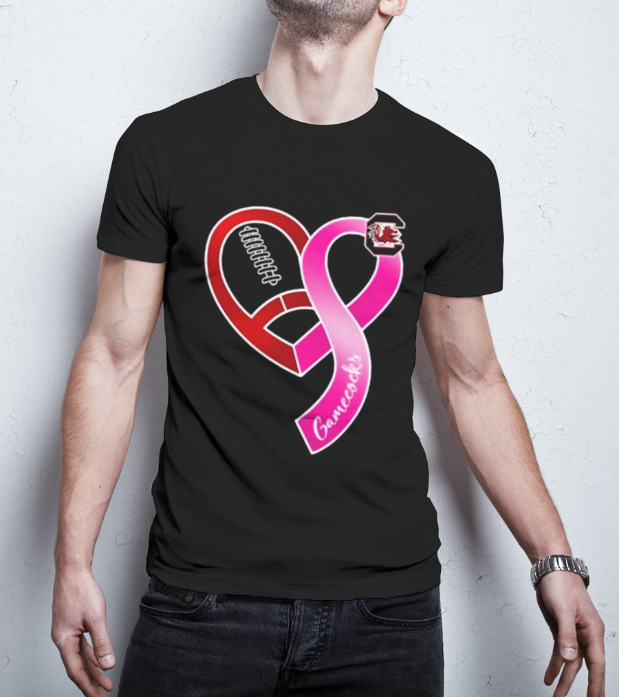 South Carolina Gamecocks Breast Cancer Awareness Ribbon Heart 2026 T-Shirt