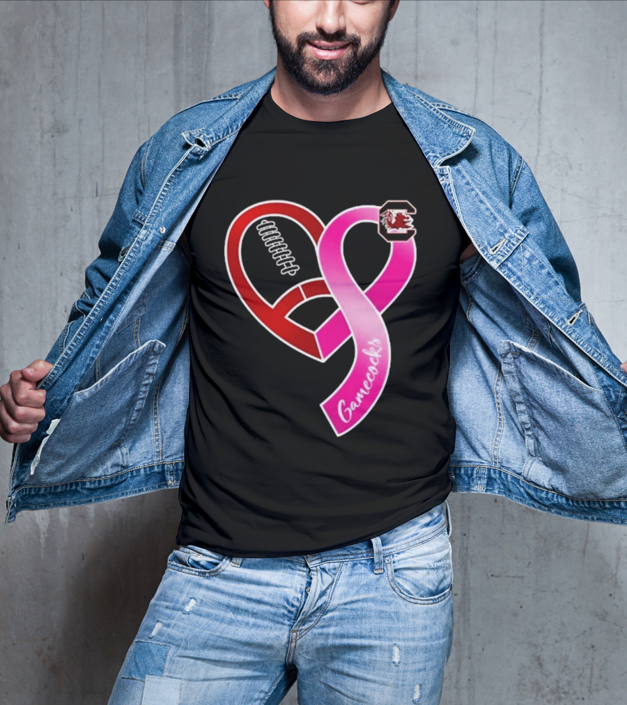 South Carolina Gamecocks Breast Cancer Awareness Ribbon Heart 2026 T-Shirt