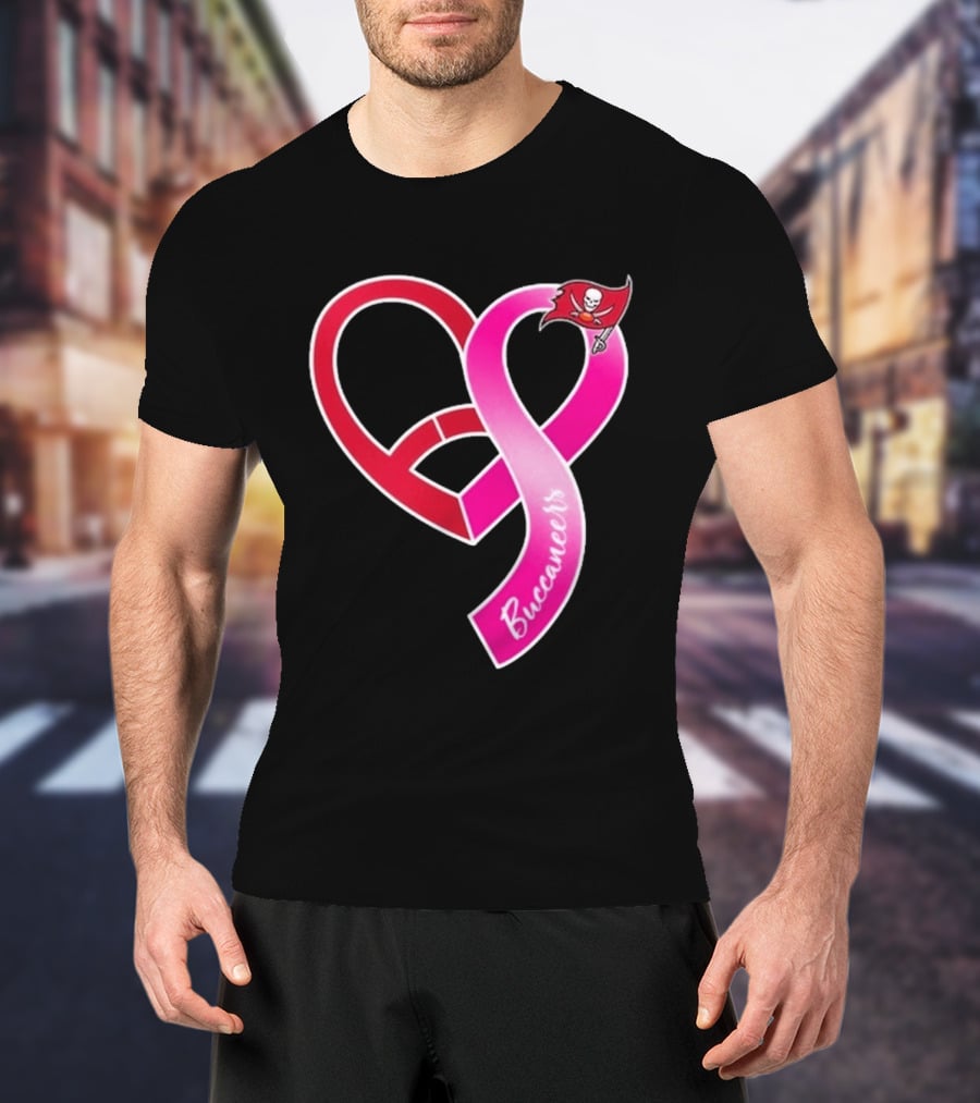 Tampa Bay Buccaneers Heart Ribbon Breast Cancer Awareness 2026 Flag T-Shirt